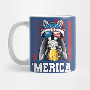 4th of July Patriotic Raccoon Merica USA Flag Drinking Team Mug